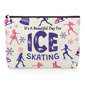 Gevody Skater Gifts for Women Ice Skating Lover Makeup Bag Inspirational Gift for Her Figure Skater Skating Team Toiletry Bag Graduation Christmas Birthday Present for Ice Teams Travel Cosmetic Pouch