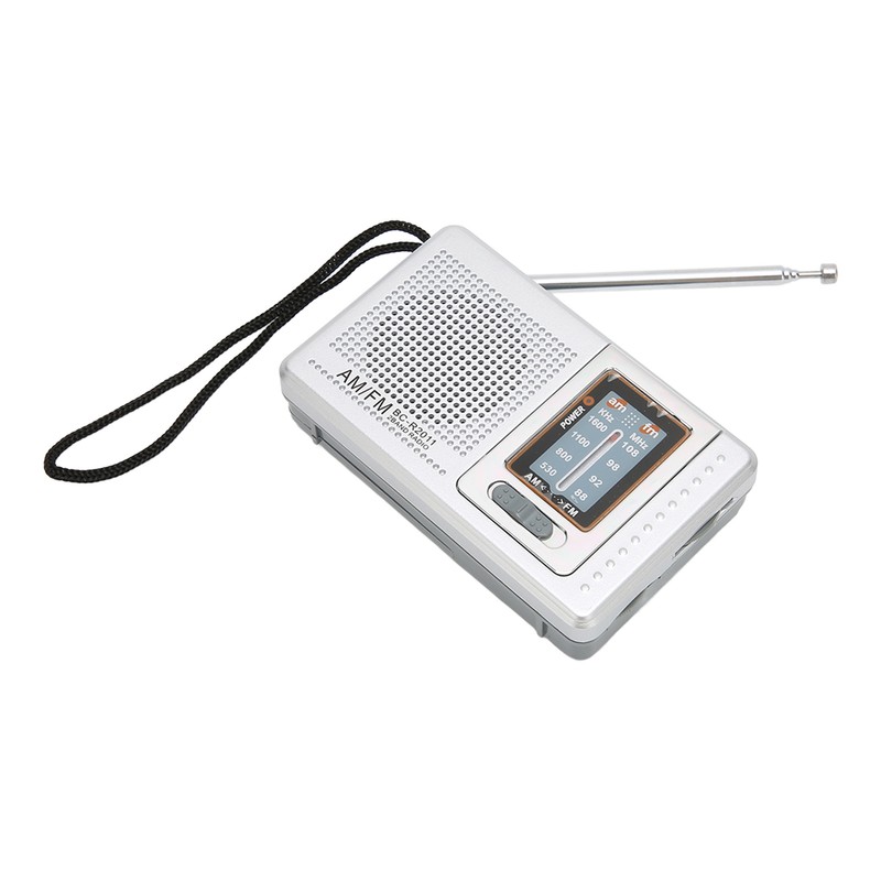 Portable Pocket Radio AM/FM Classic Elegant Design Silver Grey Battery
