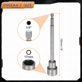sourcing map 5pcs Nut Driver Drill Bit 17mm Metric Impact Socket 1/4" Hex Shank 6" (150mm) Extra Long Magnetic 6-Point Sockets Quick-Change CR-V Steel Bolt Setter for Power Drill Drivers