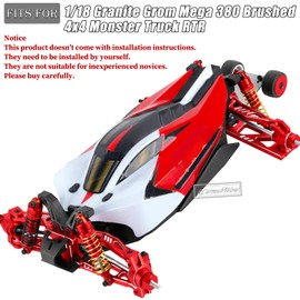 RcarmubWow RC Upgrades Part for 1/18 Granite GROM MEGA 380,Shocks,A Arms,Driveshafts,Caster Blocks Set,Links,Wheelie Bar,Diff Cover,Dustproof Cover,Slipper Clutch,Motor Mount, Fixing seat,Red