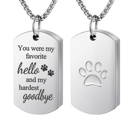 Dletay Pet Cremation Jewelry for Ashes Dog Urn Necklace Pendant Paw Print Memorial Keepsake Jewelry for Pet Ashes-Silver