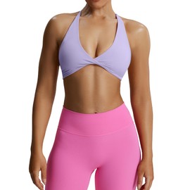 Aoxjox Women's Workout Sports Bras Fitness Backless Padded Sienna Low Impact Bra Yoga Crop Tank Top (Purple Heather, X-Large)