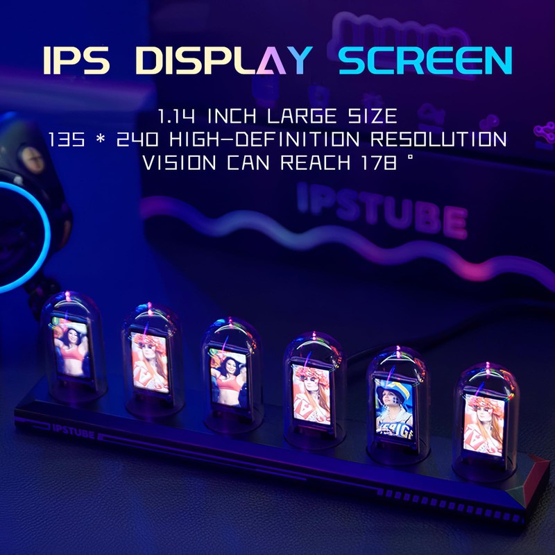 Vastarry Nixie Tube Clock Glow Tube Clock IPS Colour Screen