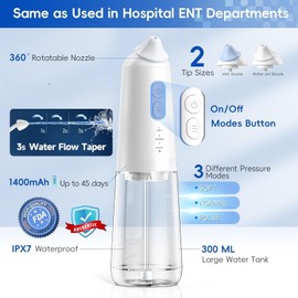 Neti Pot Sinus Rinsing, Cordless Electric Nose Irrigation System, Nose Cleaner,Nasal Rinse Bottle, Nasal Rinse Kit，3 Modes 2 Jet with 300ml, with 30 Wash Salt Packets for Adult & Kid