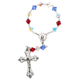 USA American Pride One Decade POCKET Rosary (Red, White & Blue) made with Austrian Crystals - Communion, Confirmation, Veteran's Day, Christmas, more