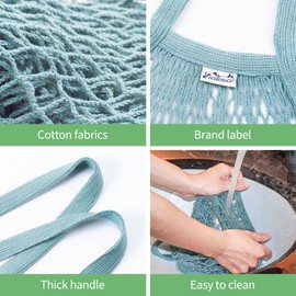 Viedouce Shopping Net Cotton Pack of 3, Reusable Fruit Vegetable Bags, Reusable Product Bags with Drawstring, Washable Fruit Net Bag, Shopping Bag