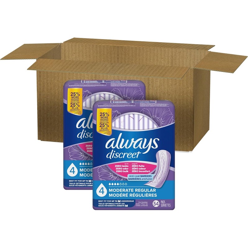 Always Discreet Adult Incontinence Pads for Women, Drier, 4 Drop