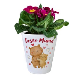 Bears Mother and Child Flower Pot with Saying Beste Mama Hug Full of Love Animal Motif Hearts Mother's Day Gift for Family