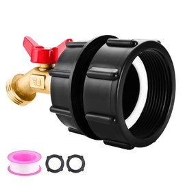 windblowgrass 275-330 Gallon IBC Tote Tank Adapter, 2" Fine Thread IBC Tote Hose Adapter with Lead-Free Brass Spigot Valve, 1/2" Male NPT Inlet×3/4" GHT Outlet IBC Tote Garden Hose Adapter