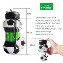 CARESWAY Football Water Bottle for Boys and Girls - Football Gifts for Boys and Girls - Collapsible Football Bottle for Children Drinks
