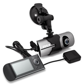 Pyle 2.7’’ Dash Cam Rearview Mirror - Digital Screen w/ Rear & Front View Camera DVR G-Sensor GPS Navigation & Rechargeable Battery - Pyle PLDVRCAMG37 , Black