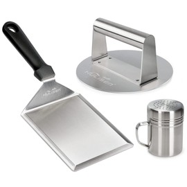 HULISEN Smashed Burger Kit, Stainless Steel Burger Press, Grill Spatula and Spice Dredge Shaker - Burger Smasher Griddle Accessories Kit for Flat Top Griddle Grill Cooking, Gift Package