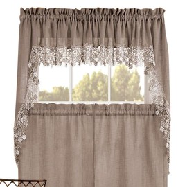 Renaissance Home Fashion Lillian Swag Pair with Macrame Band, 56-Inchx38-Inch, Linen