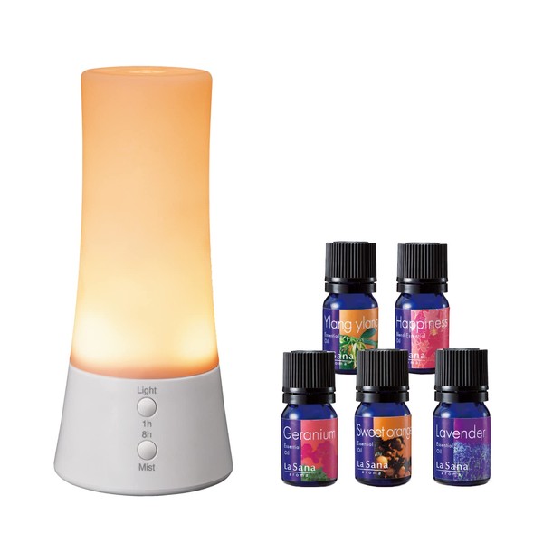 La Sana Aroma Diffuser Introduction Kit (6 Trial Essential Oils + Aroma Book Included, Timer and Light) Ultrasonic Type Humidifier Tabletop/Gift Present
