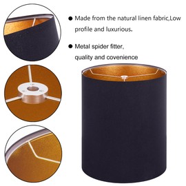 Wellmet BlackGold 14"x14"x17" inches Lampshade, Required Assembly for Table Lamp, Bedside Lamp, Floor Lamp, Fabric Drum Lampshade Classic Modern Style, Metal Spider Fitter