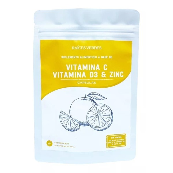 Raíces Verdes Vitamina C/vitamina D3/zinc 90 Cap De 610mg Raíces Verdes