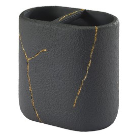 Nicole Miller - Bathroom Set, 2pc Resin Accessories, Toothbrush & Lotion Pump/Soap Dispenser, Dorm Room Essentials (Sydney Collection, Black/Gold)