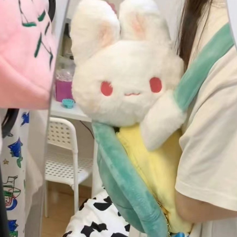 Rabbit Turtle Plush Backpack PP Cotton Short Plush Cartoon Perfect