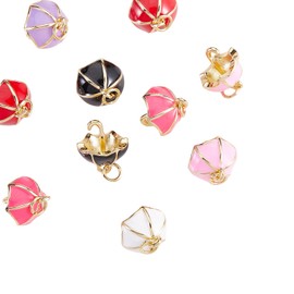 LiQunSweet 10 Pcs Random Colored Tiny Umbrella Charm Golden Plated Metal Brass Enamel Travel Vacation Small Charms for Jewelry Making - 15x13mm