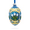 White Flowers and Pearls on Blue Glass Egg Ornament 4