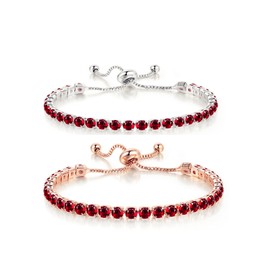 Rhinestone Tennis Chain Bracelets Gold Silver Plated Colorful Sparkly Crystal Cubic Zirconia Seed Geometric Adjustable Bracelets for Women Wedding Bridal Birthday Prom Party Trendy Jewelry Gifts (Red bracelet set)