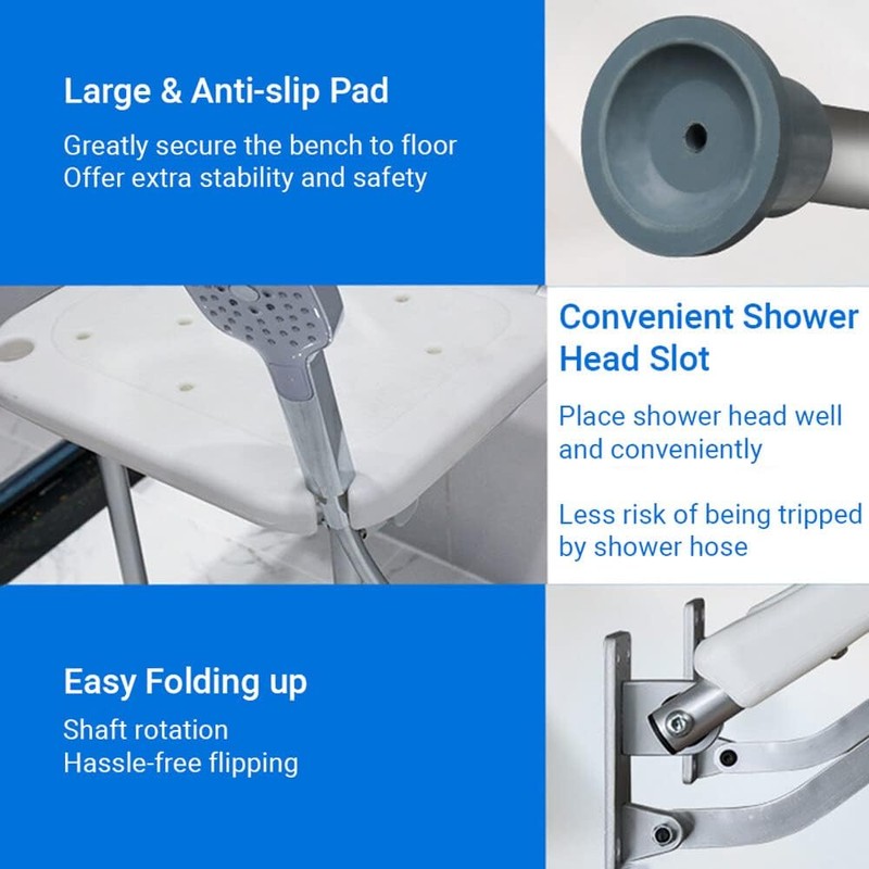 Banco de ducha plegable Tempaky abatible con soporte para regadera