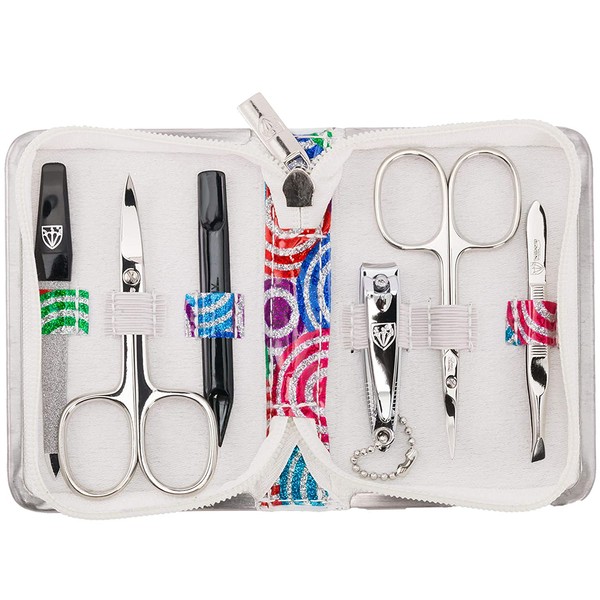 3 Swords Germany - brand quality 6 piece manicure pedicure grooming kit set for professional finger & toe nail care scissors clipper fashion leather case in gift box, Made in Solingen Germany (02150)