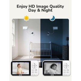 GHB Baby Monitor with Camera and Night Vision, 3.2 Inch Screen, 2-Way Audio, Temperature Sensor, 2X Zoom, Lullabies, Feeding Reminder, ECO Mode