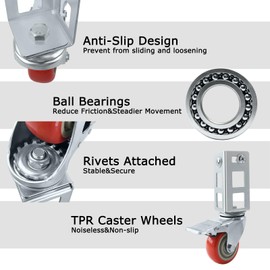 4PCS Storage Rack Caster Wheels,3" Heavy Duty Locking Caster Wheels Warehouse Shelf & Storage Racks Accessories,Fit for Boltless Self Locking Shelving Racks,500LB Capacity