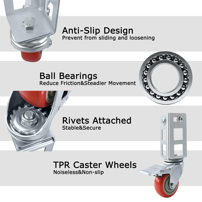 4PCS Storage Rack Caster Wheels,3" Heavy Duty Locking Caster Wheels