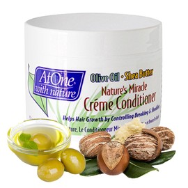 AtOne with Nature Miracle Cream Conditioner with Shea Butter & Olive Oil - Moisturizing Hair Conditioner, Controls Breakage & Shedding, Prevents Dryness, Ideal for Waves & All Hair Types, 5.5 oz