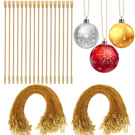 AUGSUN Christmas Baubles Hanger Hooks, Pack of 200 Christmas Tree Bauble Hanger Hooks with Press Stud Ball Hanger for Christmas Tree Baubles Christmas Decoration (Gold)