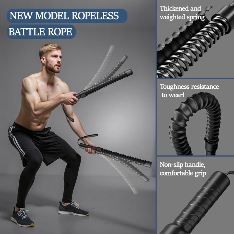 Ropeless Battle Ropes for Exercise Workout, Cordless Jump Rope, Portable