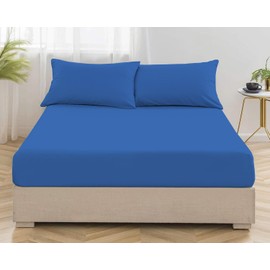 MistyMorning Fitted Sheet, Soft & Premium quality Bedding & Linen, 11''/28cm deep sheet, Egyptian Cotton with 200 Thread Count. (Blue, Double)