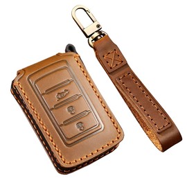 ontto Leather Key case fit for Jeep Grand Cherokee L Grand Wagonner Overland Summit Limited 2021-2023 Remote Key Fob Cover Keyring Accessories Key Bag Keychain Key Holder Protector Brown