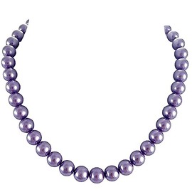 TUOKAY 10mm Round Natural Shell Pearl Bead Necklace Strand 18 inch Pearl Choker Necklace for 1920s Pearl Necklace for Women (Purple)