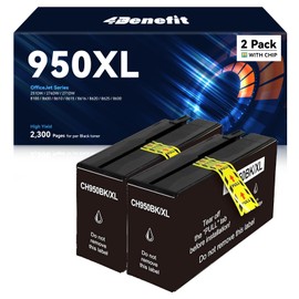 4Benefit 950XL Black Ink Cartridges Compatible for HP 950 XL Ink Replacement High Yield Use with OfficeJet Pro 8600 8610 8615 8620 8100 8630 8660 8640 8615 8625 276DW 251DW Printer (Black, 2 Pack)