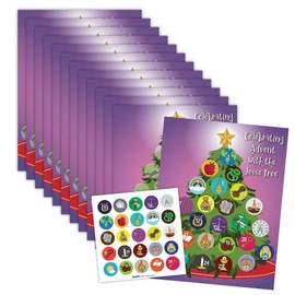 Jesse Tree Advent Sticker Activity, Religious Christmas Crafts, 8.5 x 11 Inches (Pack of 12)