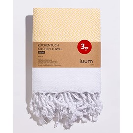 Luum® Set of 3 Tea Towels, Tea Towels, Kitchen Towels, Kitchen Towels, 100% Ring-Spun Cotton, Quick-Drying, Lint-Free, Yellow, 45 x 70 cm, Gift Set