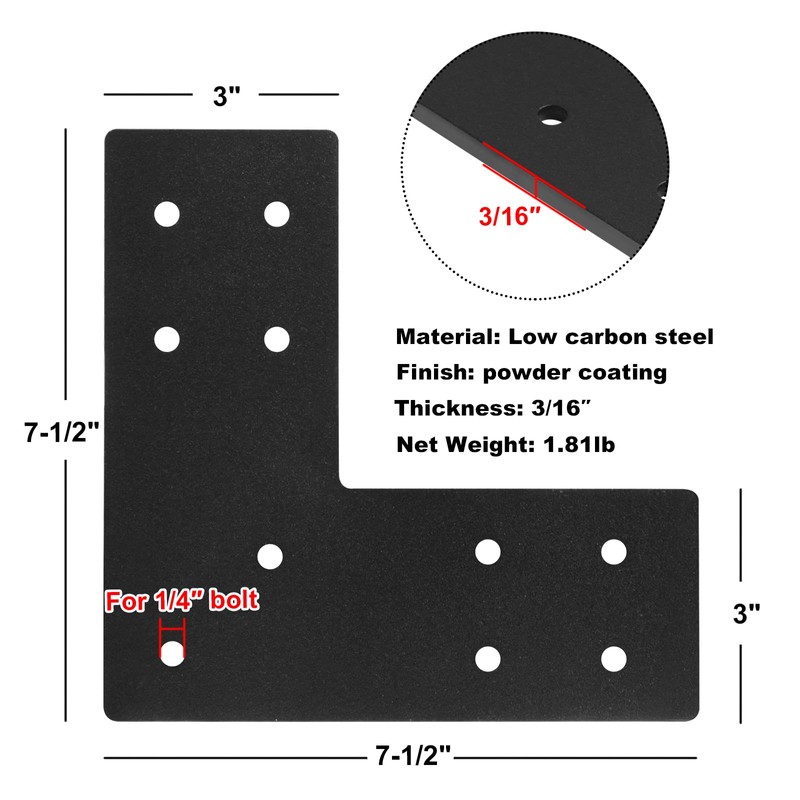 heneng 4 Pcs Flat Mending Plates for 4x4 Post, L