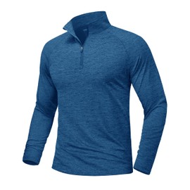 MAGCOMSEN UV Protection Shirts for Men Rash Guard 1/4 Zip Lightweight Athletic T-Shirts Workout Fishing Running Tops Summer Medium Blue XL