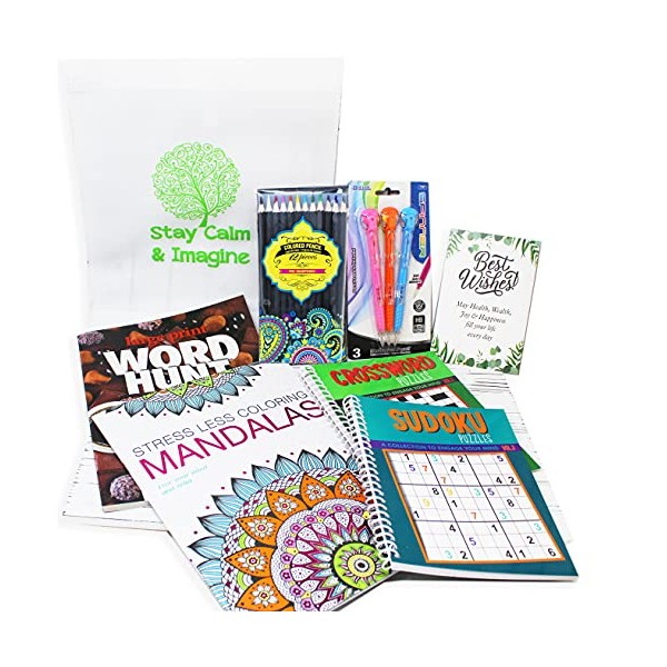 Get Well Soon Art kit home activities adult coloring books & pencils care package | Gift basket feel better soon gift for sick friend women, men, covid or after surgery for Stress relief & Relaxation