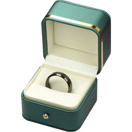 The Gifts & More Green Color Ring Box for Wedding Proposal Engagement for Men Women Luxury Soft Touch Premium PU Leather Ring Jewelry Gift Holder Box with Elegant Gold Trim and Gold Button Design