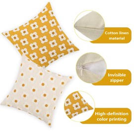 Umimiss Daisy Cushion Set of 2 - Flower Pillows, Spring Boho Pillows, Vintage Hand Embroidered Pillowcases, Sun Flower Jacquard Pillowcase Cushion Case Square for Living Room Embroidered Pillow Sofa
