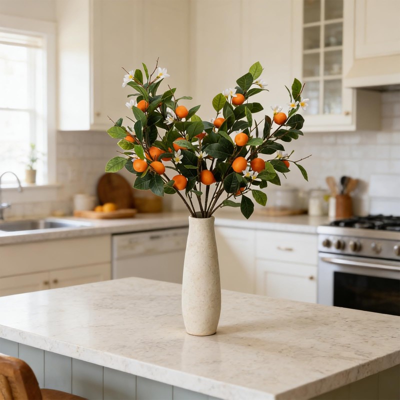 2PCS 37.4Inch Artificial Tangerine Branches Artificial Orange Branches Fake Orange