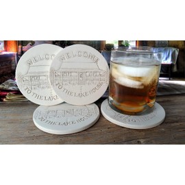Lake House Absorbent Drink Coaster set - Handmade by McCarter Coasters - 4.38 inch (4pc)