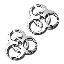2X 3D Silver Metal Biochemical Marker Emblem Car Motorcycle Biohazard Symbol Decal Emblem Sticker Modification Silver
