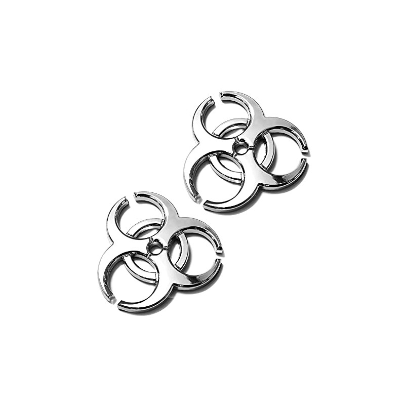 2X 3D Silver Metal Biochemical Marker Emblem Car Motorcycle Biohazard