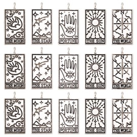 SUNNYCLUE 1 Box 30Pcs 5 Style Tarot Card Charms Bulk Evil Eyes Sun Moon Star Charm Retangle Ouijas Magic Charm for Jewelry Making Charms DIY Necklace Earrings Bracelets Crafts Women Adults