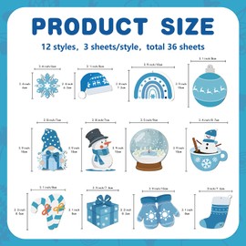 CREATCABIN 36Pcs Winter Christmas Wood Ornaments Gnome Snowman Snowflake Candy Cane Wooden Hanging Ornament Art Decor for Christmas Holiday Crafts Decorations Farmhouse Tree Home Gifts